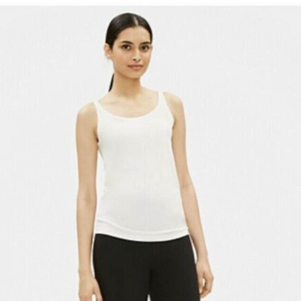 NWT Eileen Fisher SYSTEM SILK JERSEY LONG CAMI TOP Shirt Tee Softwhite Size PP